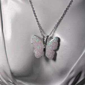 necklace manmade Opal butterfly
